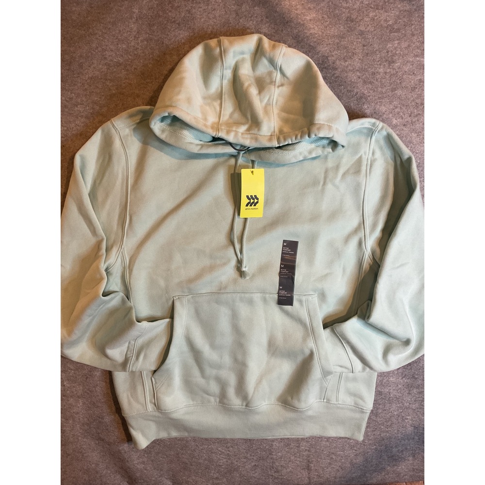 All in Motion Mens Active Comfort Fleece Pullover Hoodie Light Teal Green M